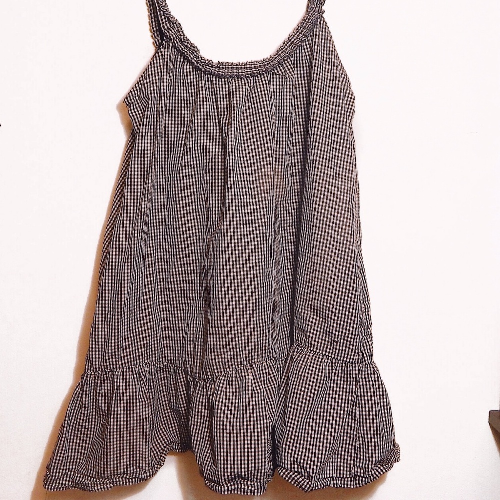 Zara Flowy Navy Gingham Skinny Strap Dress